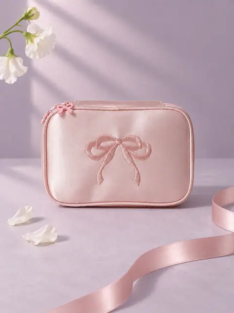 Satin Bow Makeup Bag